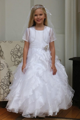 Girls Dress Style DR5223- White Organza Dress with Matching Bolero