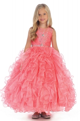 Girls Dress Style DR5237- Beaded Organza Ruffle Dress with Jacket in Choice of Color