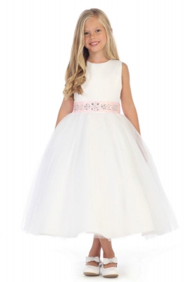 Girls Dress Style DR5239- Satin and Tulle Dress in Choice of Color on Dress and Sash