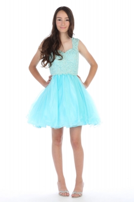 Girls Teen Dress Style DR5266X - AQUA Short Beaded Illusion Neckline Party Dress