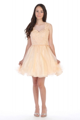 Girls Teen Dress Style DR5266X - CHAMPAGNE Short Beaded Illusion Neckline Party Dress