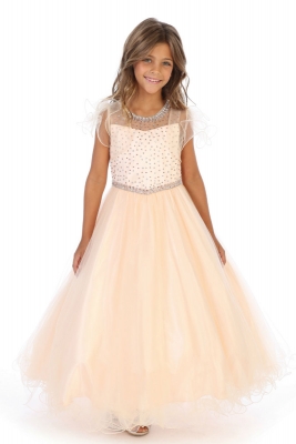 Girls Dress Style DR5278 - Satin and Tulle Gown with Beaded Bodice Dress in Choice of Color