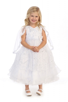 Girls Baptism and Christening Dress Style DR607 - Sleeveless Organza Dress with Matching Cape