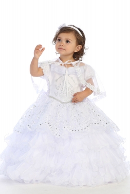Girls Baptism and Christening Style DR6313 - WHITE Satin and Organza Our Lady of Guadalupe