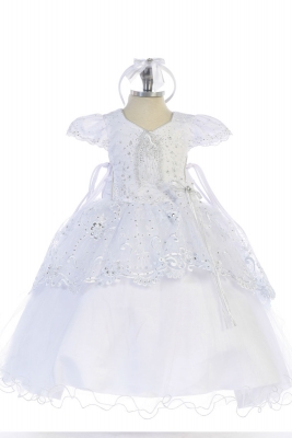 Girls Baptism and Christening Style DR6319 - WHITE Satin and Organza Our Lady of Guadalupe