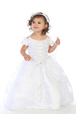 Girls Baptism and Christening Style DR6323 - WHITE Satin and Organza Our Lady of Guadalupe