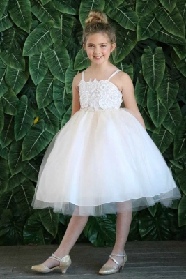 Girls Dress Style D776 - Embroidered Bodice and Tulle Dress in Champagne