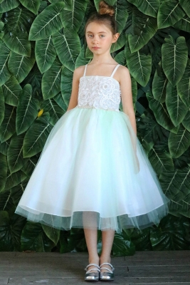 Girls Dress Style D776 - Embroidered Bodice and Tulle Dress in Mint