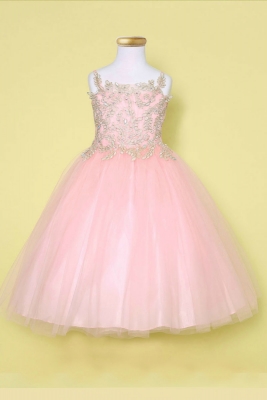 Girls Dress Style D778 - BLUSH-GOLD - Embroidered Bodice with Tulle Skirt