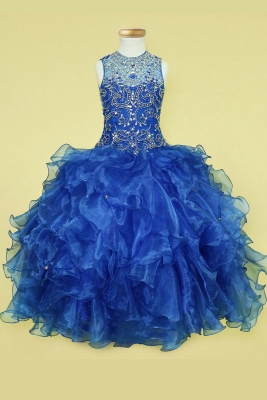 SALE - ROYAL BLUE Beaded Ball Gown with Ruffle Size 6