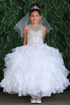 SALE White Beaded Ball Gown with Ruffle Size 8