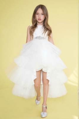 Off White Lace and Tulle High Low Dress