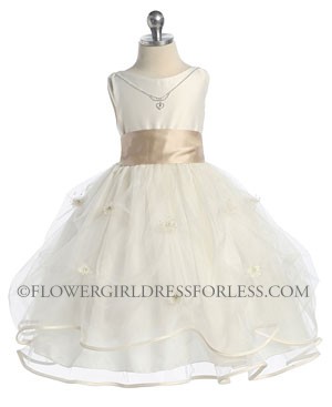 SALE Ivory Satin and Tulle Dress with TAUPE SASH