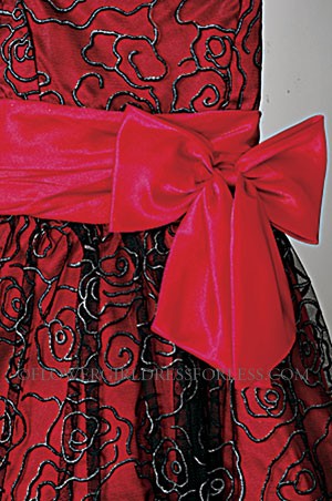 Girls Dress Style 1074- RED Mesh Glitter Print Spaghetti Strap Dress