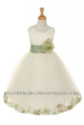 SALE Ivory Dress with Sage Sash (Petals & Flower NOT INCLUDED)