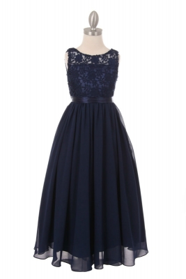 SALE Lace and Crepe Dress in Navy