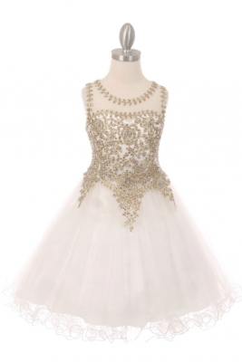 SALE White Sleeveless Gold Embellished Short Party Dress