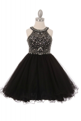 Girls Dress Style 5022 - Sleeveless Embellished Short Party Dress in Black