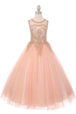 Blush Beaded Gown with Keyhole Back