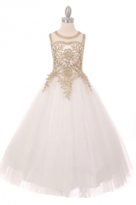 Off White Beaded Gown with Keyhole Back
