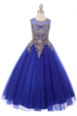 SALE-Beaded Gown with Keyhole Back in Royal Blue