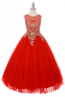 Red Beaded Gown with Keyhole Back
