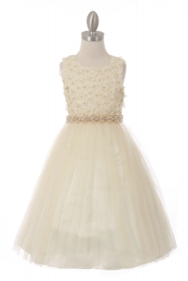 Girls Dress Style 5059 - Champagne 2-D Floral Bodice Short Dress