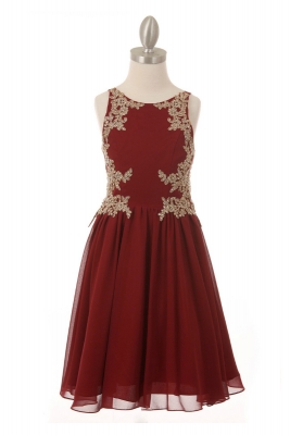 Girls Dress Style 5069 - Burgundy Beaded Sequin Short Dress