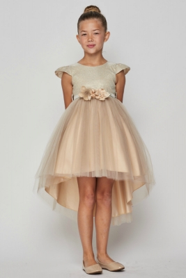 Girls Dress Style 5072 - Short Sleeved High Low Dress in Champagne
