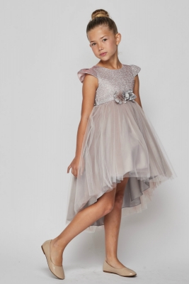 Girls Dress Style 5072 - Short Sleeved High Low Dress in Mauve