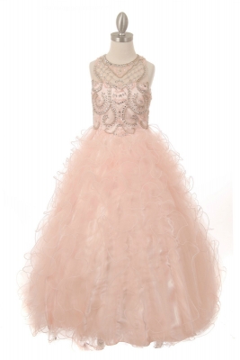 Blush Beaded Layered Organza Gown