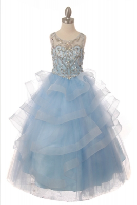 Girls Dress Style 8003 - Beaded Gown with Horsehair Layered Gown in Choice of Color