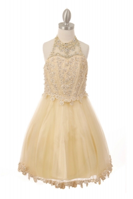 Girls Dress Style 8500 - Champagne Beaded Sequin Short Dress