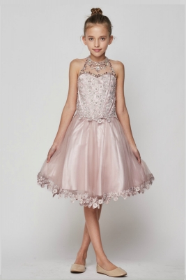 Girls Dress Style 8500 - Dusty Rose Beaded Sequin Short Dress