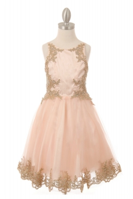 Girls Dress Style 8503 - Blush Beaded Sequin Short Dress