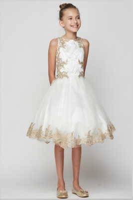Girls Dress Style 8503 - Off White Beaded Sequin Short Dress