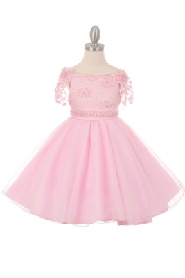 Girls Dress Style 9021 - Short Sleeve Short Party Dress in Choice of Color