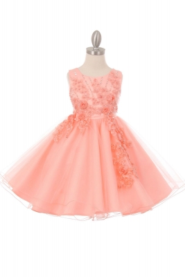 Girls Dress Style 9022 - Peach Short Sequin Party Dress