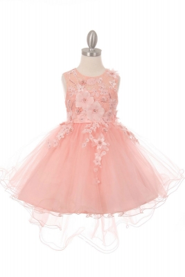 SALE Short High Low Floral and Tulle Dress in Blush