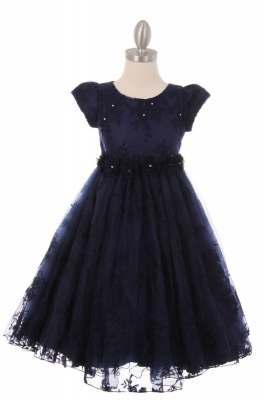 SALE Short Sleeved Lace Dress in Navy