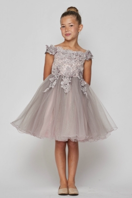 Girls Dress Style 9085 - Short Sleeve Embellished Short Party Dress in Mauve