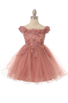 Girls Dress Style 9085 - Short Sleeve Embellished Short Party Dress in Dusty Rose