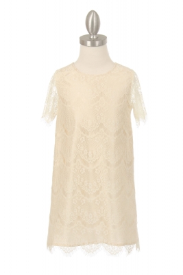 Girls Dress Style 9370 - Short Sleeve Lace Dress in Ivory