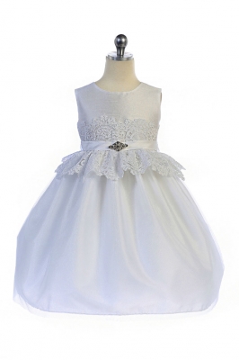 Girls Dress Style 371 - Sleeveless Shatung, Lace and Tulle Dress in Choice of Color