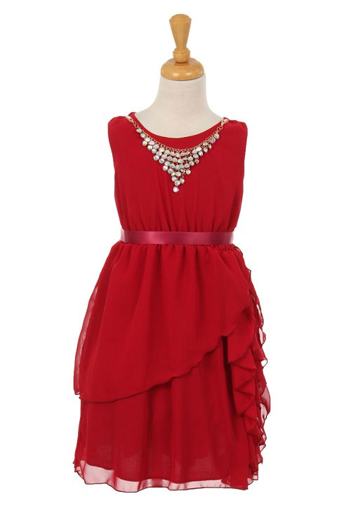 KK_2077BUR Girls Dress Style 2077 Sleeveless Chiffon Dress with