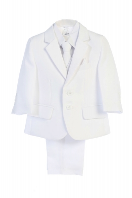 Boys 5 Piece Suit Set Style 3585- WHITE Two Button Boys 5 Piece Suit