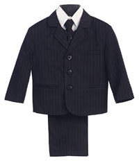Boys 5 Piece Black with White Pinstripe Suit Set Style 3750