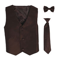 Boys Vest Style 735_740 - BROWN- Choice of Clip-on Necktie or Bowtie