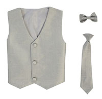Boys Vest Style 735_740 - SILVER- Choice of Clip-on Necktie or Bowtie