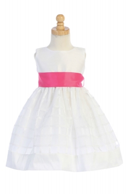 Girls Dress Style BL242 - WHITE Poly Silk and Organza Plaid Dress with Choice of Sash